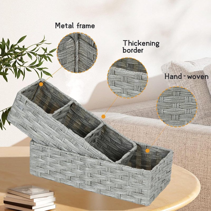 DULLEMELO Toilet Tank Basket, Set of 2 Plastic Wicker Bathroom Baskets for Organizing, Waterproof Toilet Paper Storage Basket for Bathroom, Light Grey - Image 2